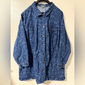 Vintage Jessica London Plus Size Denim Jacket 34W Floral Print Shacket Oversized